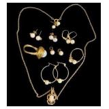 Assortment of Pearl & Gold Tone Jewelry