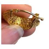 18K Filigree Style Gold Hoop Earrings
