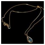 14K Blue Topaz Teardrop Necklace