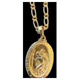 14k Yellow Gold St. Christopher Medal Pendant Necklace