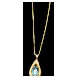 14K Blue Topaz Teardrop Necklace