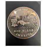 1 Oz .999 Fine Silver Round - God Bless America Bicentennial 1776-1976 United States of America