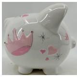 Child to Cherish Ceramic Piggy Bank Figurine with Heart Motifs & Starburst Accent