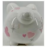 Child to Cherish Ceramic Piggy Bank Figurine with Heart Motifs & Starburst Accent