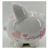 Child to Cherish Ceramic Piggy Bank Figurine with Heart Motifs & Starburst Accent
