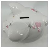 Child to Cherish Ceramic Piggy Bank Figurine with Heart Motifs & Starburst Accent