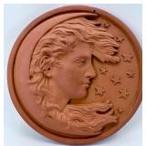 Pair of 15-Inch Round Terracotta Wall Plaques - Man in the Moon Motif