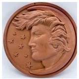 Pair of 15-Inch Round Terracotta Wall Plaques - Man in the Moon Motif