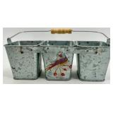 Galvanized Metal Buckets & Caddy Set with Bird Accent