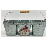 Galvanized Metal Buckets & Caddy Set with Bird Accent