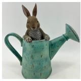Vintage Rabbit in Watering Can & Frosted Glass Heart Containers (Lot of 3)