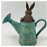 Vintage Rabbit in Watering Can & Frosted Glass Heart Containers (Lot of 3)