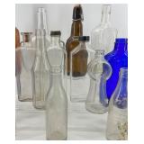 Assorted Glass Bottles - Frostie Soda Bottle, Blue & Clear Bottles