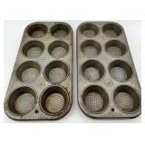 Vintage Enamel Bakeware Pan Set - Muffin Tins, Angel Food Pan & Scoop