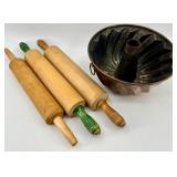 Copper Bundt Pan & Wooden Rolling Pins