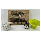 Sheep Canvas Print, Haeger Vase, Chicken Figurine & Birdhouse