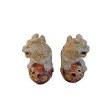 Pair of Foo Dog Ceramic Figurines with Openwork Lattice Bodies