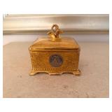 Ornate Floral Engraved Trinket Box with Lidded Top and Scroll Handle