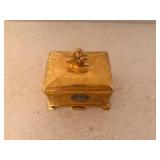 Ornate Floral Engraved Trinket Box with Lidded Top and Scroll Handle