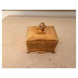 Ornate Floral Engraved Trinket Box with Lidded Top and Scroll Handle