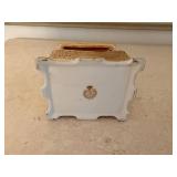 Ornate Floral Engraved Trinket Box with Lidded Top and Scroll Handle
