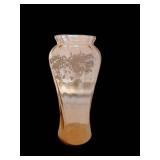 13.5-Inch Amber Glass Vase with Floral Etching