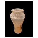 13.5-Inch Amber Glass Vase with Floral Etching