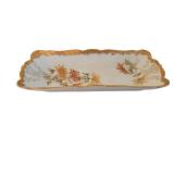 Vintage Porcelain Rectangular Dish with Gilded Edge and Chrysanthemum Motif