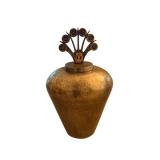 Hand-Hammered Vase with Brass Peacock Finial - 33 x 18 Inches
