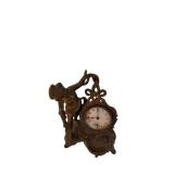 Antique Cast Metal Mantel Clock with Dog Statue and Floral Scrollwork