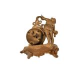 Antique Cast Metal Mantel Clock with Dog Statue and Floral Scrollwork