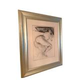 Framed Graphite Nude Figure Study - Signed Lower Left, 32 x 37 1/2 In