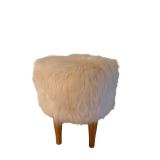 Mid-Century Modern Faux Fur Ottoman with Tapered Wood Legs
