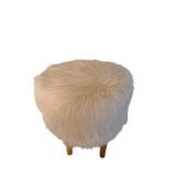 Mid-Century Modern Faux Fur Ottoman with Tapered Wood Legs