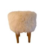 Mid-Century Modern Faux Fur Ottoman with Tapered Wood Legs