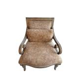 Victorian-Style Carved Wood Upholstered Armchair