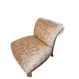 Damask Upholstered Accent Chair with Carved Wooden Legs - Classic Style