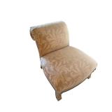 Damask Upholstered Accent Chair with Carved Wood Legs
