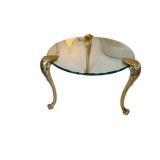 Round Glass Top Table 19 x 26 With Ornate Metal Gold-Tone Legs / Brass