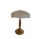 Vintage Table Lamp with Frosted Glass Shade - Floral Embossed Band, 17-Inch Tall