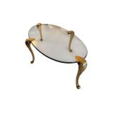 Oval Glass Coffee Table with Brass Leaf Motif Legs - 51 x 25 x 15 Inches