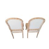 Pair of Carved Wood Dining Chairs with Upholstered Diamond-Pattern Seats