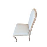 Pair of Carved Wood Dining Chairs with Upholstered Diamond-Pattern Seats