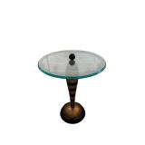 Round Glass Top Side Table - 24-Inch Diameter x 20-Inch Height, Striped Pedestal