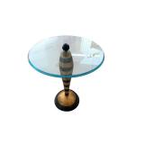 Round Glass Top Side Table - 24-Inch Diameter x 20-Inch Height, Striped Pedestal