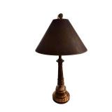 27-Inch Table Lamp with Damaged Shade - Ornate Carved Base & Elephant Finial