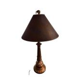 27-Inch Table Lamp with Damaged Shade - Ornate Carved Base & Elephant Finial