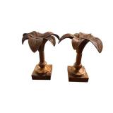 Leaf Motif Metal Candlestick Holders (Pair) - 12-Inch Tall