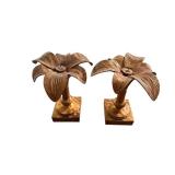 Leaf Motif Metal Candlestick Holders (Pair) - 12-Inch Tall