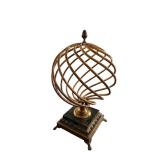 Decorative Armillary Sphere on Ornate Pedestal - 21 Inch Tall Metal Sculpture
